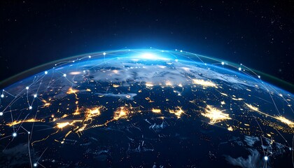 Night Earth with glowing network connections