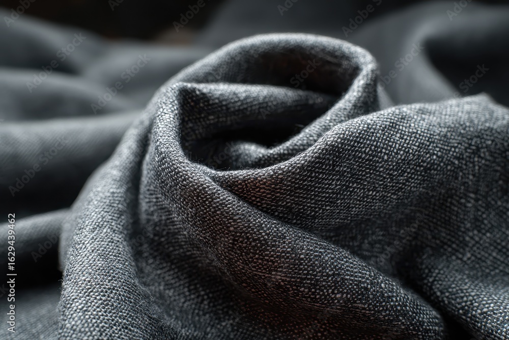 Poster grey textured fabric creates an abstract background demonstrating depth and softness, enhancing a mi