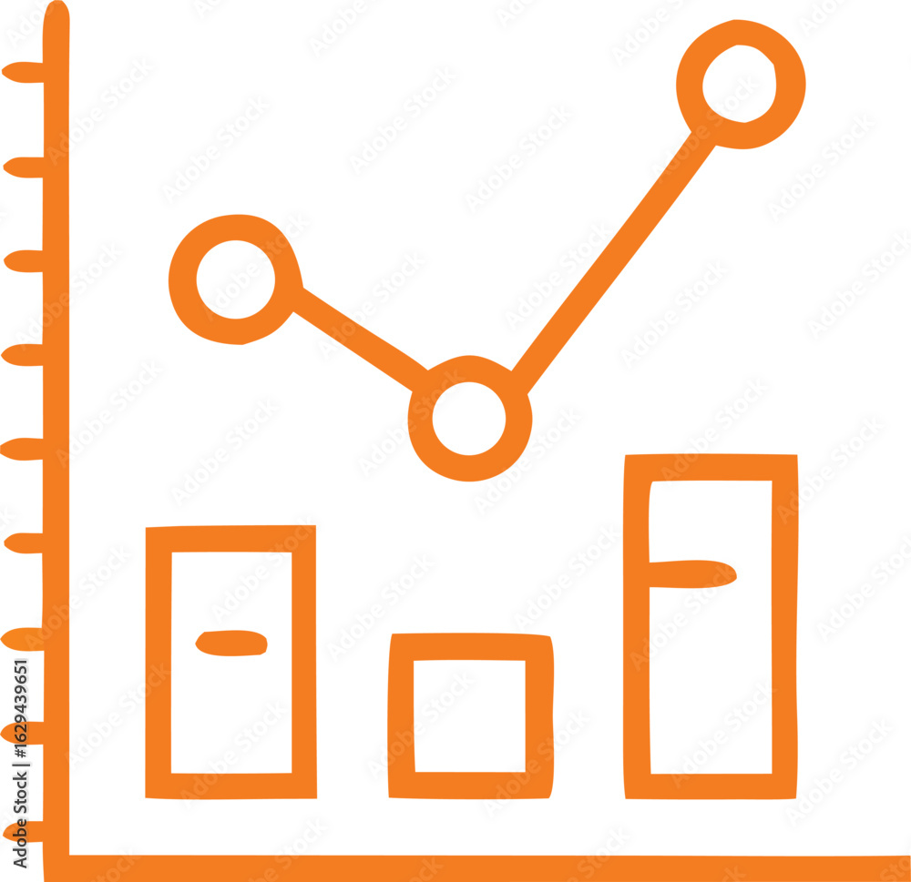 Poster orange line graph and bar chart illustrating upward trends and data analysis on a white background