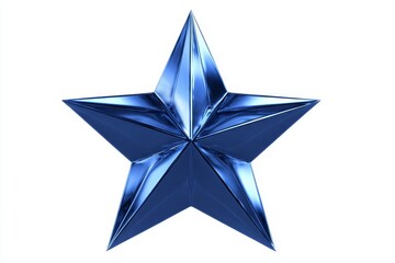 Fototapeta premium A bright blue star decoration featuring a glittery appearance, textured surface, and metallic sheen is set against a white background, perfect for use in holiday and celebration designs