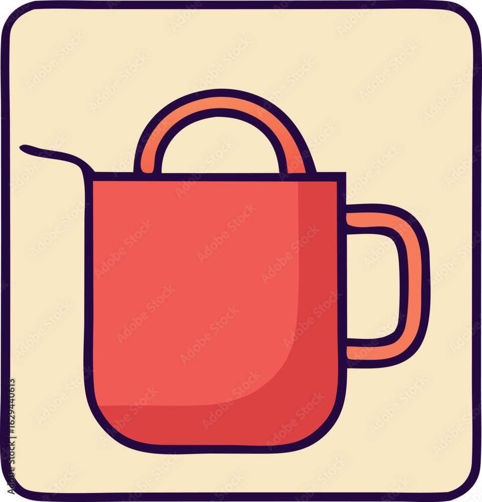 Poster a simple stylized illustration of a red watering can with a curved handle and a spout set against a 
