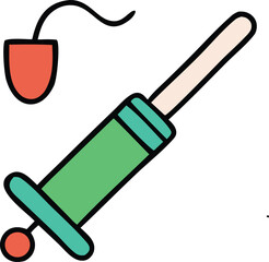 Hand drawn illustration of a medical syringe with a red cap and a plunger symbolizing healthcare and treatment