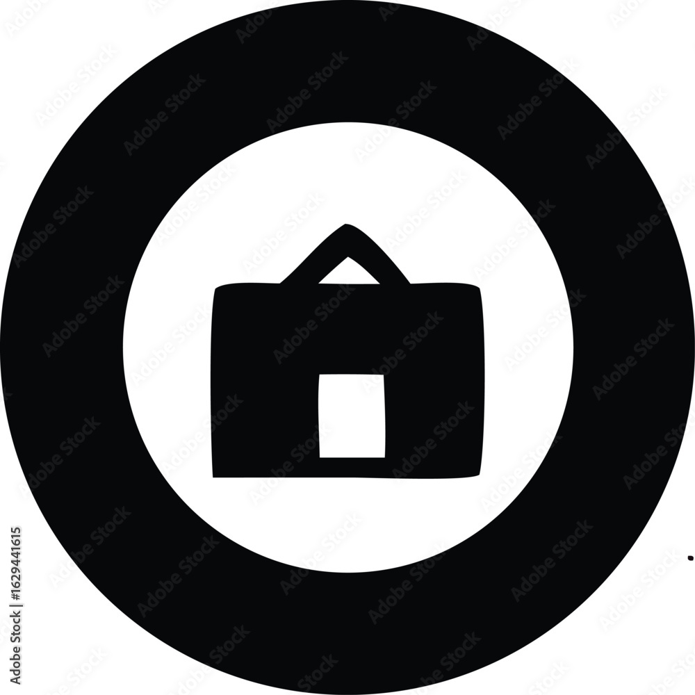 Poster simple black silhouette of a briefcase within a concentric circle target symbol against a white back