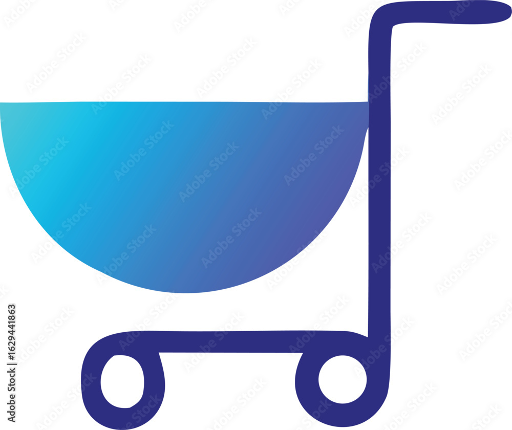 Poster stylized shopping cart icon with a gradient blue fill representing a full or abundant selection of g
