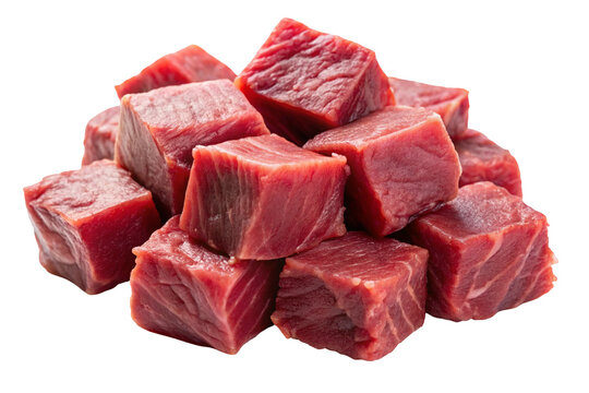 Cubes of raw beef meat isolated on white background
