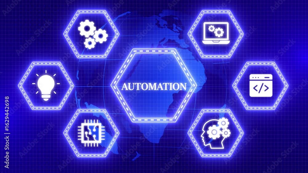 Poster internet, business, technology and network concept. automation software concept as an innovation. vi