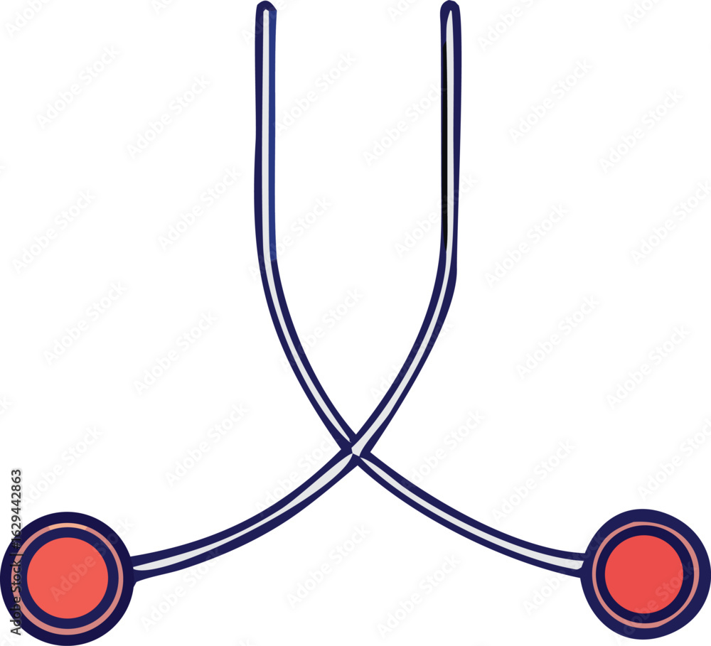 Poster abstract representation of two interconnected lines forming a symmetrical shape with circular red el