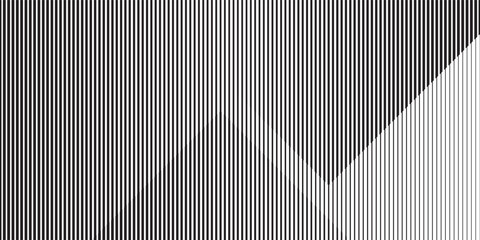 Obraz premium Narrow black-white vertical lines. Symmetric geometric ornament. Striped seamless pattern, abstract wallpaper. Digital paper for textile print, page fill. Vector 