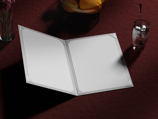 White Blank Leather Menu Book Mockup on a Dining Table for Restaurant Branding