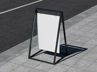White Blank Standee Signage Mockup 3D Rendering on a Pavement