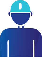 Stylized icon of a construction worker wearing a blue hard hat and dark blue work clothes