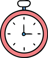 Simple hand drawn pink pocket watch with black hour and minute hands showing one o clock