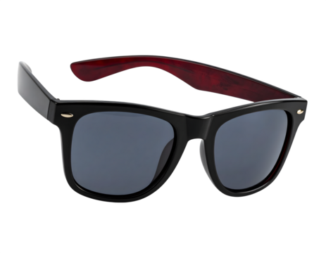Stylish black sunglasses with red accents, a fashionable accessory for sun protection and eye health, perfect for summer vacations and outdoor activities on transparent background - Powered by Adobe