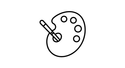 A line drawing of an artist's palette with a paintbrush resting on it in black and white style