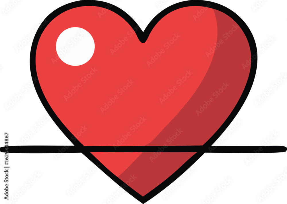 Poster a stylized red heart with a subtle gradient and a bright white highlight intersected by a thin black