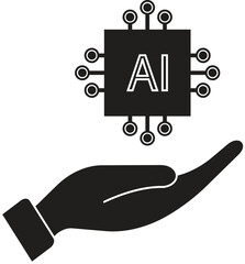 AI chip in hand icon representing artificial intelligence support or digital innovation with transparent background