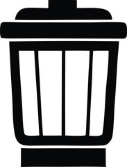 Simple black and white silhouette icon of an open trash can with a lid representing waste disposal and recycling