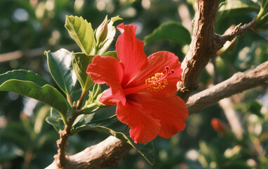 red hibiscus flower in garden