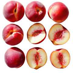 Fresh Juicy Nectarines in Various Angles Showcasing Flesh, Skin, and Sweetness of Summer Fruit Delight
