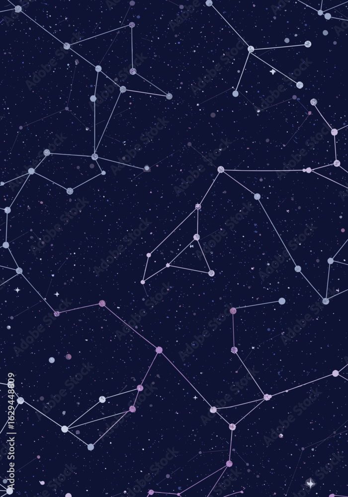 Poster celestial constellations pattern on dark blue background with connected stars for astronomy and astr
