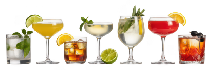 Collection of refreshing drinks isolated on transparent background