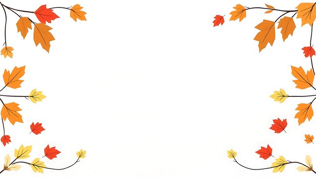 Bold gradient fall theme frame, modern line art maple and oak leaves, stylized corners, central white space