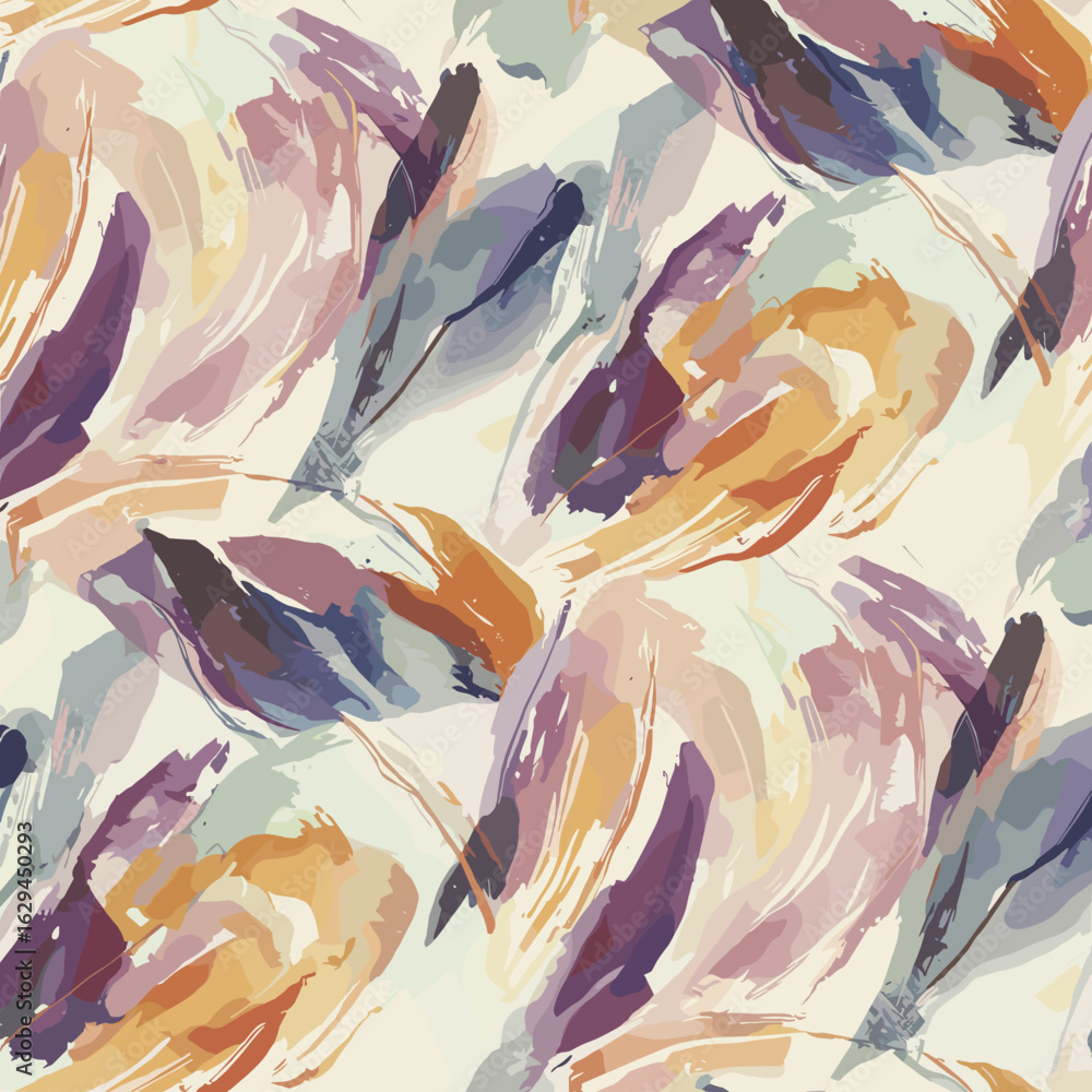 Poster artistic abstract pattern with brushstroke elements in purple, orange, and beige creates a visually 