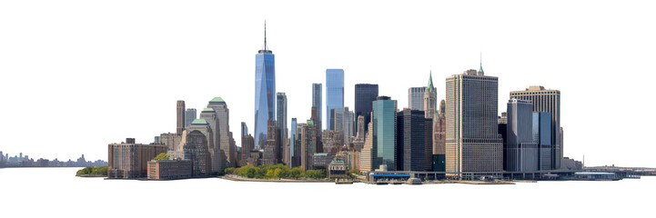 Modern city skyline with tall skyscrapers isolated on transparent background
