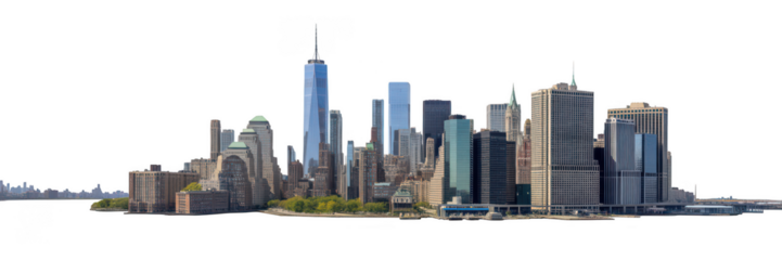 Modern city skyline with tall skyscrapers isolated on transparent background