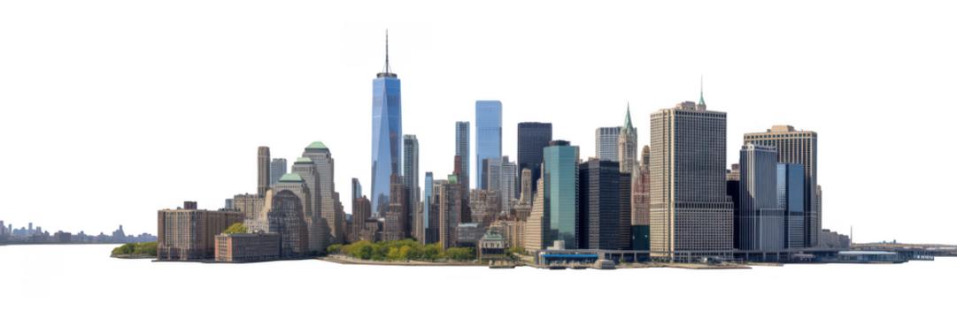 Modern city skyline with tall skyscrapers isolated on transparent background - Powered by Adobe