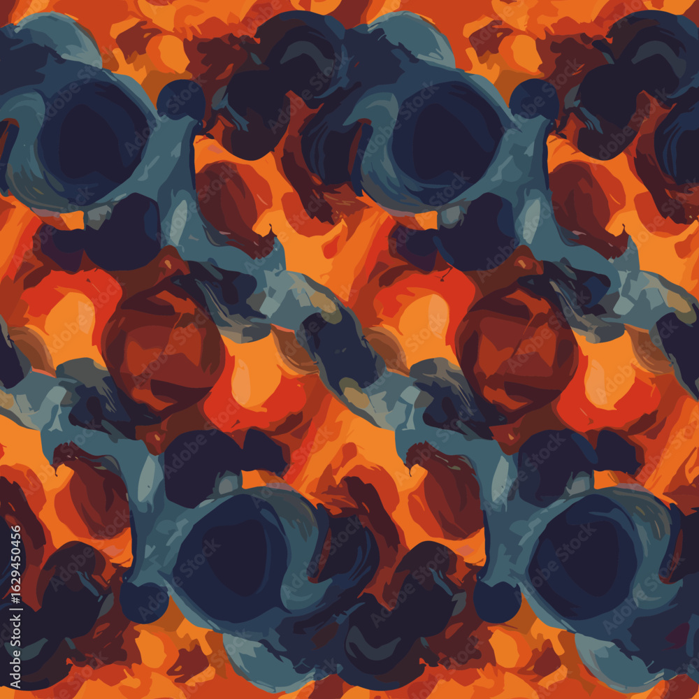 Aufkleber abstract seamless pattern with fluid shapes in shades of orange, brown, and blue, creating a dynamic