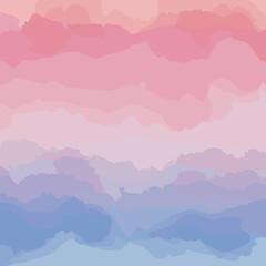 Pink and blue watercolor background with layered cloudlike shapes creating a serene and calming gradient effect, ideal for abstract designs