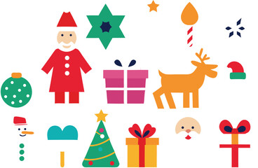 A collection of festive christmas icons on a dark blue background