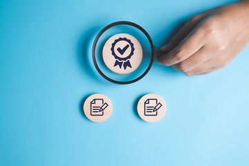 Expertly verifying quality standards and documentation with a magnifying glass for ultimate...