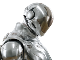 Sleek Metallic Robot Action Figure in Silver Colorful Design