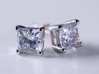 Fototapeta premium Elegant Solitaire Princess Cut Diamond Stud Earrings Set