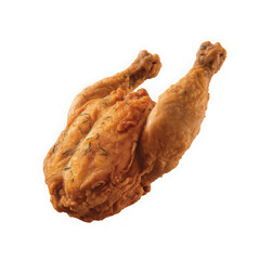 Fried chicken levitating, transparent background, isolated image.