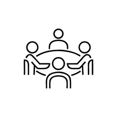 Icon Depicting Group of People Sitting Around a Round Table Symbolizing Meeting or Collaboration, icon