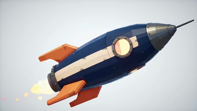Blue Rocket Ship Launching Into Sky With Fire Retro Pixel Art Illustration