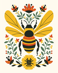 bee ornament elegant flower decoration wasp and floral for fashionable t-shirts decorative motifs