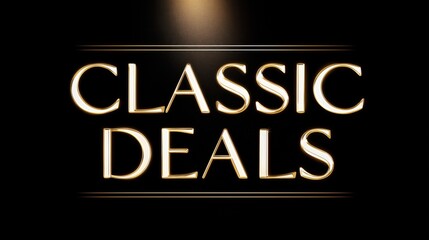 Obraz premium Prominent sign displaying classic deals in a retail setting with warm lighting and an elegant design during evening hours
