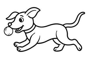 Happy cartoon dog running with a ball in its mouth