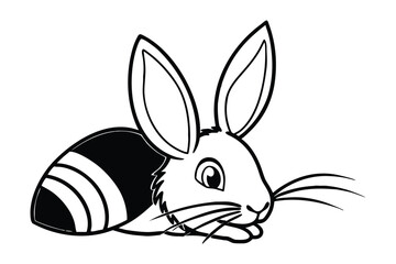 Cute cartoon bunny with striped tail lying down