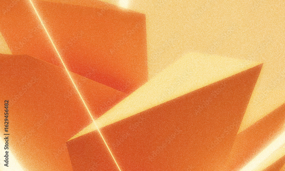 Poster abstract geometric composition featuring sharp angular planes and lines in warm golden orange and ye