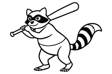 Cartoon raccoon holding a baseball bat ready to swing