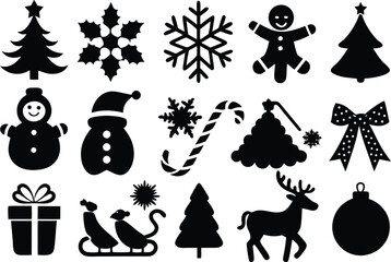Collection of black and white christmas icons