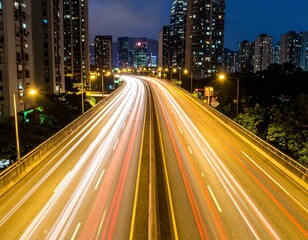 Night City Highway with Light Trails