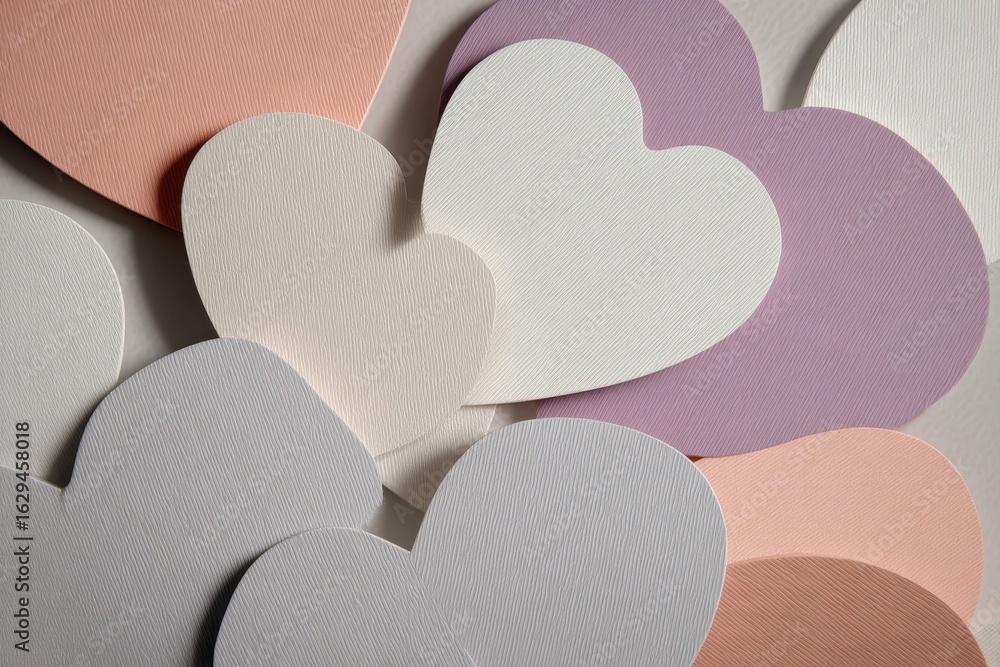 Poster modern digital wallpaper design with overlapping heart shapes in soft pastel colors creating a whims