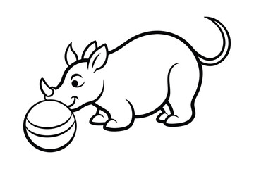 Cute cartoon rhino playing with a ball outline drawing