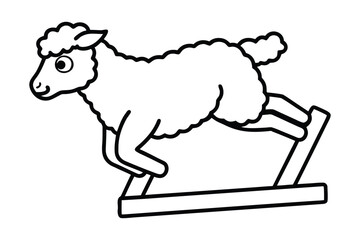 Cartoon sheep jumping over a hurdle in black and white